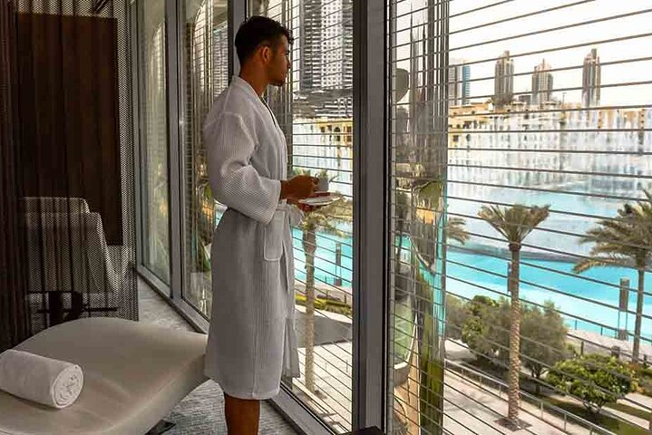 Experience rejuvenation with the serene views of Dubai's Burj Khalifa while enjoying a Balinese massage revitalizing both body and mind amidst luxury and tranquility.